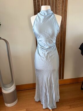 Reformation Light Blue High-Neck Satin Maxi Dress